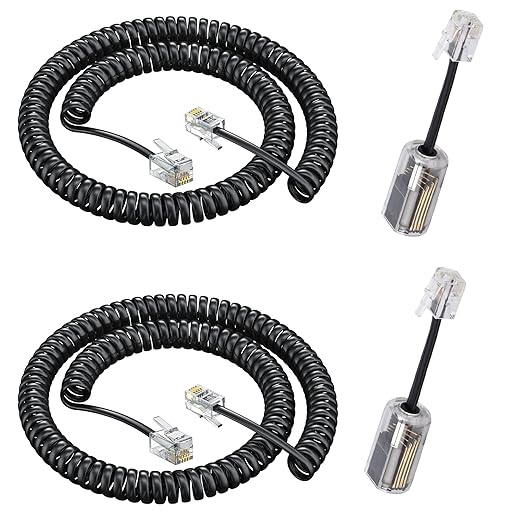Telephone Handset Cord,Coiled Wire 8Ft Uncoiled / 1.4Ft Coiled Landline Phone Handset Cable RJ9 4P4C Telephone Accessory (Cord+Detangler)