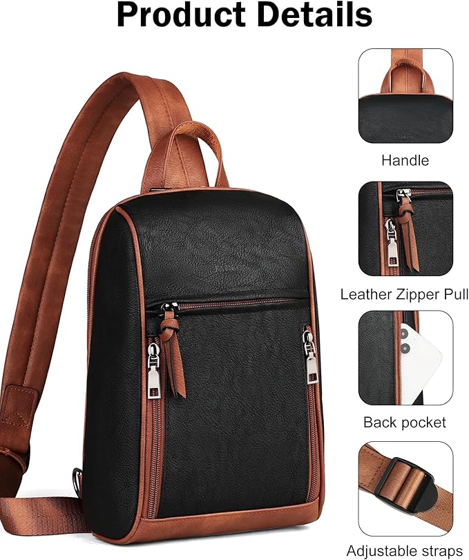 FADEON Sling Bag for Women Crossbody Purse Sling Bags, Designer Sling Purses Medium Travel Multi-Pocket Sling Backpack