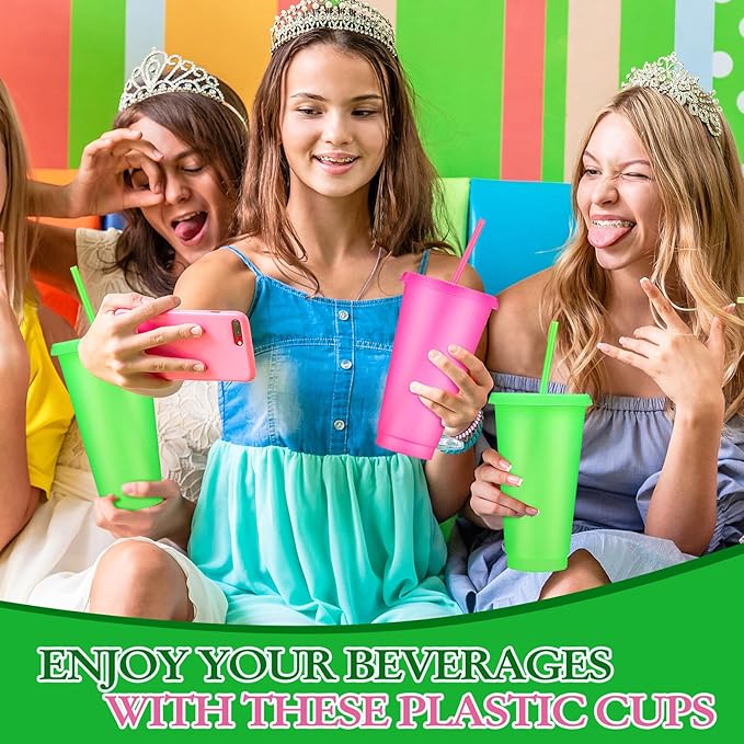 Honeydak 30 Pack Tumbler with Straw and Lid Bulk Glitter Plastic Cups Water Bottle Iced Coffee Travel Mug Reusable Party Favor Cups for Birthdays travel 24-27 oz (Pink and Green)