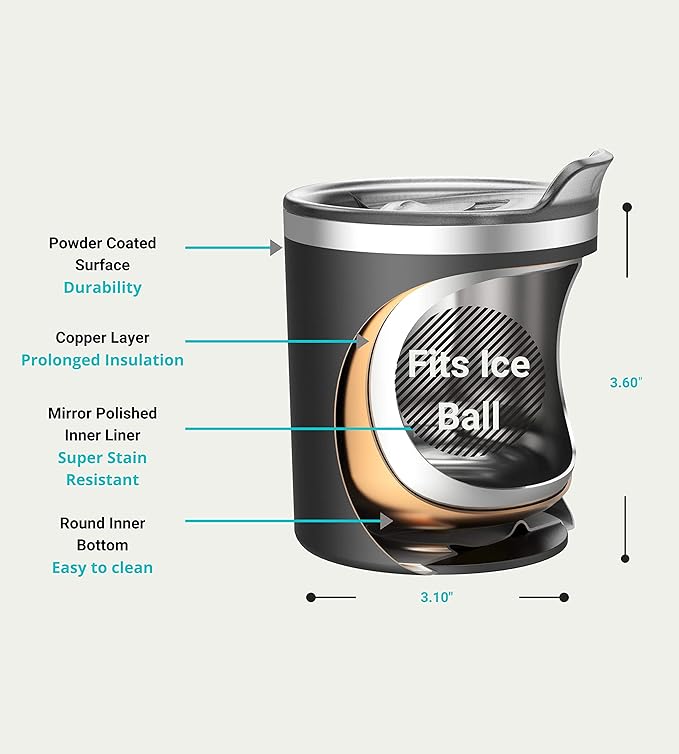 Drinco- 10oz Stainless Steel Tumbler, Vacuum Insulated Tumbler Whiskey Glass, Rocks Glass, GULT (10oz Whiskey Tumbler, Jet Black)