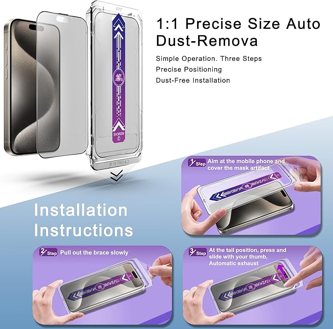 2 Pack Matte Screen Protector for iPhone 17&16 Pro 6.3-Inch Auto Dust Removal, No Bubbles, Tempered Glass Film, Easy Installation