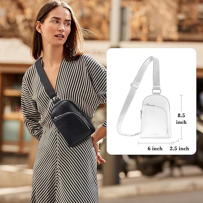 INICAT RFID Blocking Sling Bag Leather Crossbody Bags for Women Fanny Pack Cross Body for Woman Chest Bag for Travel 1.9L