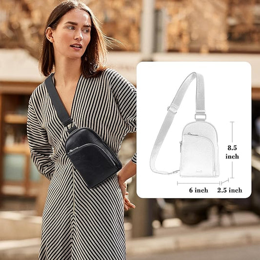 INICAT RFID Blocking Sling Bag Leather Crossbody Bags for Women Fanny Pack Cross Body for Woman Chest Bag for Travel 1.9L