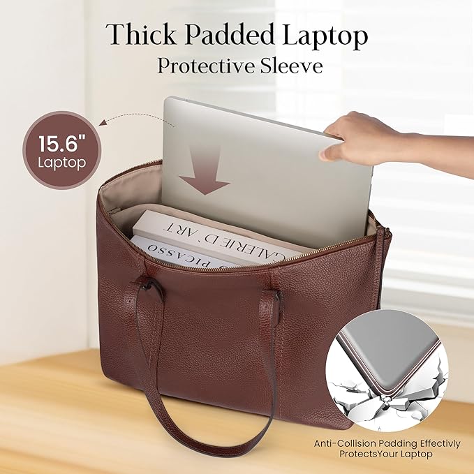 befen Genuine Leather Tote Bag for Women Large Work Tote Purse with Zipper Leather Shoulder Handbags with Adjustable Strap