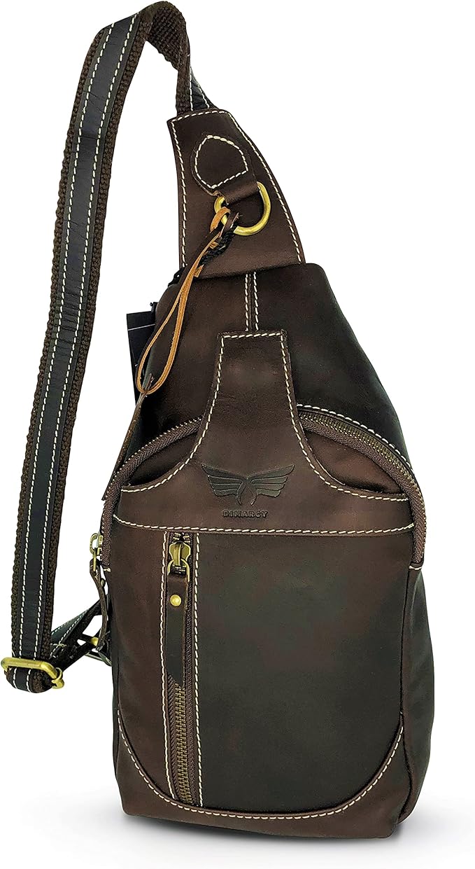 Leather Cross-body Sling Bag Casual Daypack Backpack Chest Shoulder Multi-Purpose Timeless Design Small Men (Dark Brown)