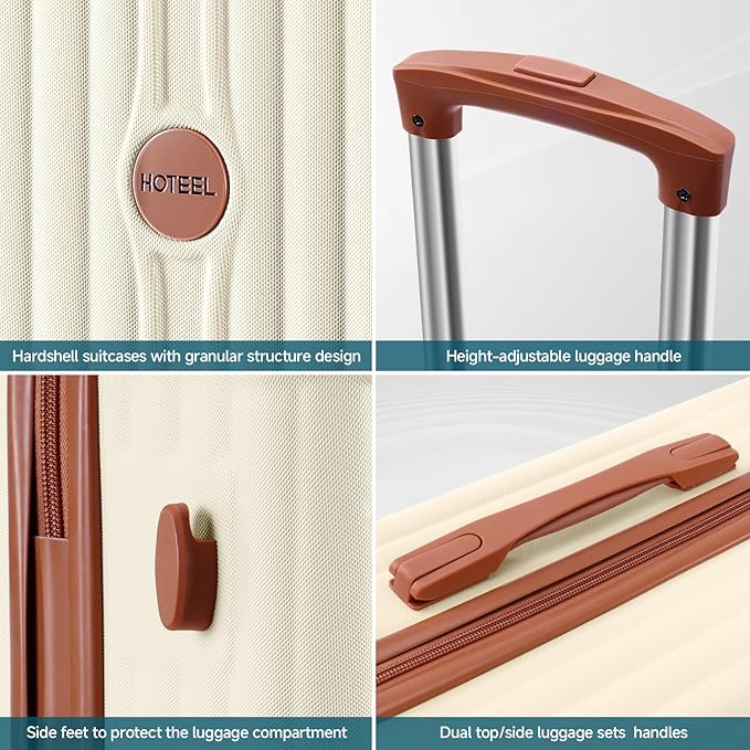 Hoteel Luggage 6-piece Set, 360° Universal Suitcases with Wheels Hard Shell Suitcase with TSA Lock, Including Waterproof Luggage Bag, Travel Maletas for Men and Women,Beige(16/20/24/28Inch)