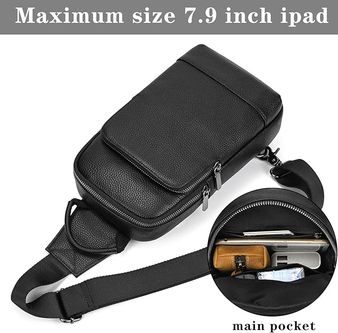 Genuine Leather Sling Bag Multi-pocket Chest Bag for Men Hiking Travel Daypack