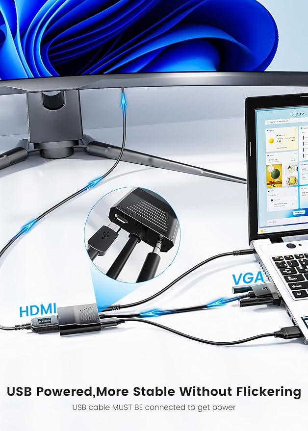 FOINNEX VGA to HDMI Adapter, 1080P Converter with USB Audio from Old Computer/Laptop/Desktop/PC VGA Source to HDMI HDTV/Monitor/Projector/Displayer, 0.33FT