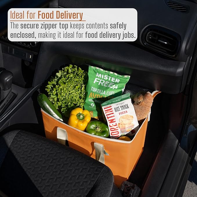 VENO 2 Pack Cooler Bag and Insulated Grocery Bags for Food Delivery, Collapsible Cooler. Reusable Shopping Bags for Groceries with Hard Bottom, Zippered, Foldable, Heavy-Duty (Autumn Orange, 2 Pack)