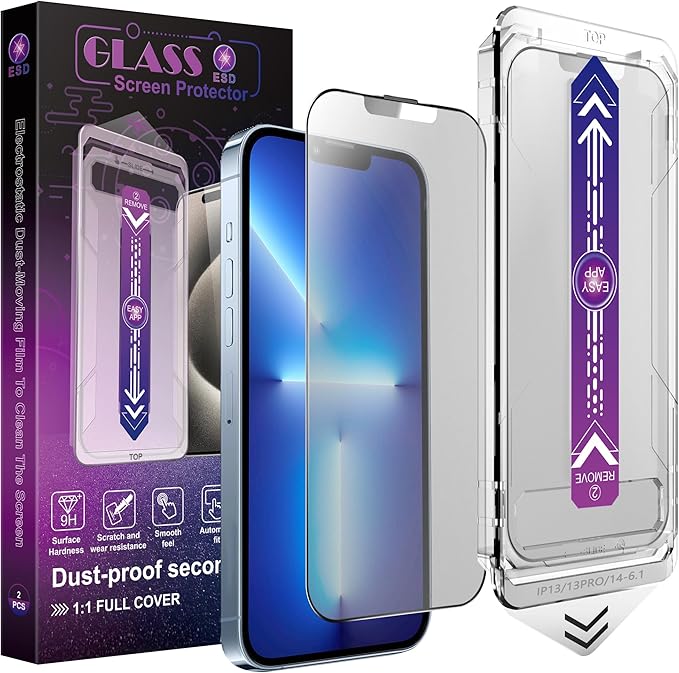 CHISHA 2-Pack Matte Screen Protector for iPhone 14 and iPhone 13 and iPhone 13 Pro 6.1-Inch, Auto Dust Removal, No Bubbles, High Definition Clear, Easy Installation