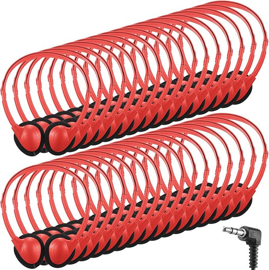 Konohan 30 Pack Kids Headphones Bulk for School Classroom Student Wired Headphones Adjustable with 3.5 mm Jack for Kids Adults(Red)
