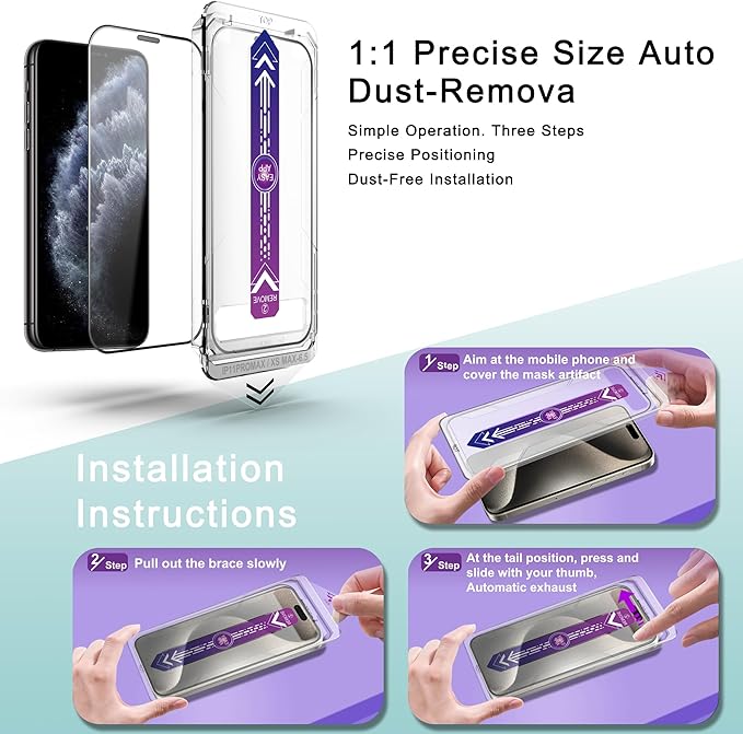 2 Pack Screen Protector Tempered Glass for iPhone 11 Pro Max and iPhone Xs Max 6.5-Inch Auto Dust Removal, No Bubbles, High Definition Clear, Easy Installation