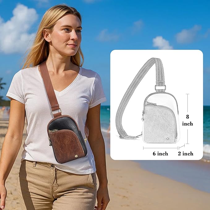 INICAT RFID Blocking Sling Bag Leather Crossbody Bags for Women Fanny Pack Cross Body for Woman Chest Bag for Travel 1.9L