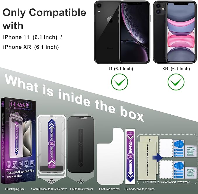 2 Pack Matte Privacy Screen Protector for iPhone 11 and iPhon XR 6.1-Inch Auto Dust Removal, No Bubbles,Anti-Spy Tempered Glass Film, Easy Installation