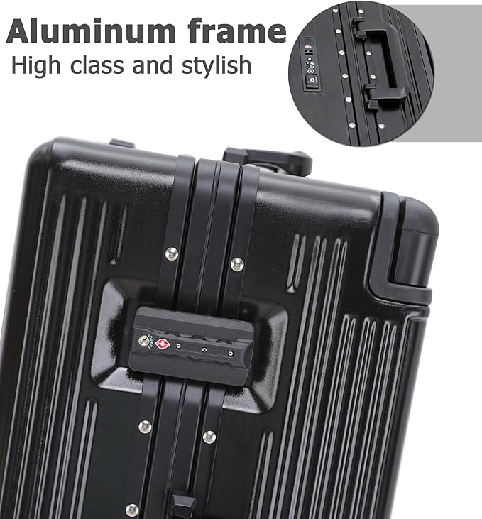 feilario 20" Aluminium Frame Hardside PC Carry on Luggage - Wide Handle Double Spinner Wheels Suitcase with TSA lock