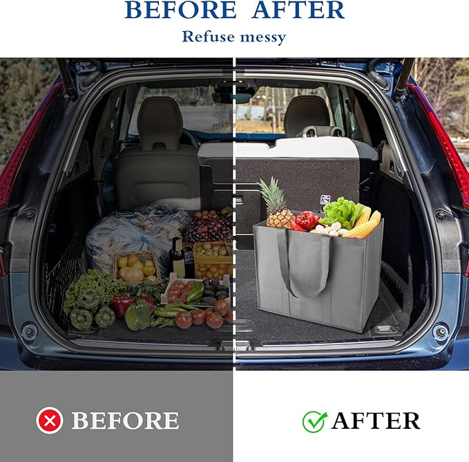 WISELIFE Reusable Grocery Shopping Bags 10 Pack Large Foldable Tote Bags Bulk, Eco Produce Bags with Long Handle for Shopping Groceries Clothes (Grey&Black)