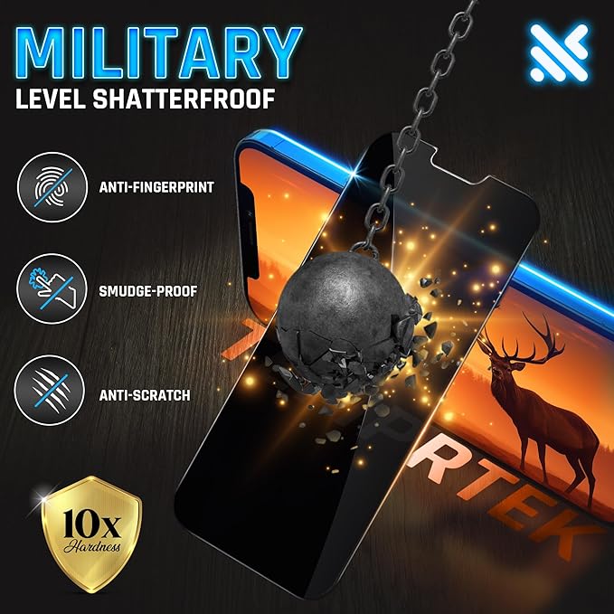 TEMPRTEK+ 2 Pack for iPhone 16 Pro Privacy Screen Protector Privacy 9H Military Grade Scratch Fingerprint Resistance Anti-Glare Shatterproof Tempered Glass Anti-Spy Easy Installation Bubble Free
