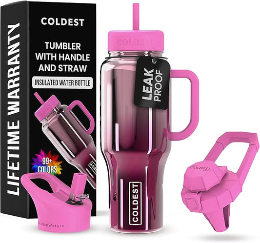 Coldest Tumbler with Handle and Straw - 100% Spill Proof Tumbler with Straw (3 Lids) - Stainless Steel Insulated Leakproof Tumblers for Women & Men - Cup Holder Friendly - 36 oz (Tour De Nova)