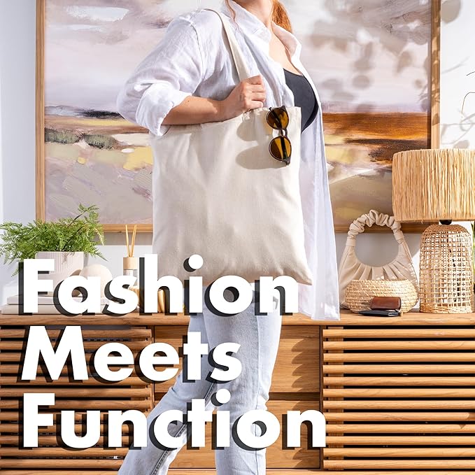 Carrywell |Not Made In China| 5 Pack Cotton Tote Bags, Lightweight Reusable Grocery Shopping Bag, Blank Bulk Cloth Totes with Handles, Great For Custom Screen Print and Gifts (15"x16")