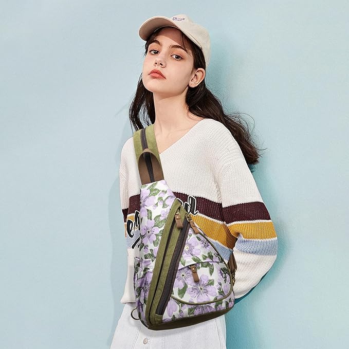 KL928 Canvas Sling Bag - Small Crossbody Backpack Shoulder Casual Daypack Rucksack for Men Women