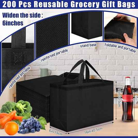 Windyun Reusable Grocery Bags Large Non Woven Shopping Bags with Handles Foldable Portable Tote Bulk, 16x6x12 Inch
