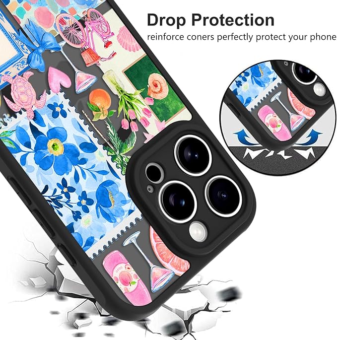 KANGHAR Case for iPhone 16 Pro [Compatible with Magsafe] Cute Flower Floral Fruit Bows Turtle Collage Summer Pattern Protective Magnetic Case for Girls Women 6.3"