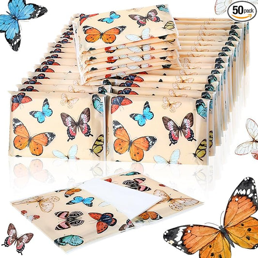 Geyee 50 Packs Facial Tissue Travel Packs Disposable Pocket Tissues for Wedding Guest Travel School Purse Home Supplies, 500 Sheets 3 Ply(Retro Butterfly)