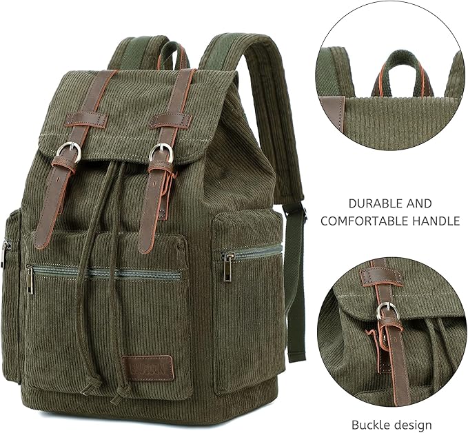 Bluboon Vintage Backpack Leather Trim Casual Bookbag Men Women Laptop Travel Rucksack