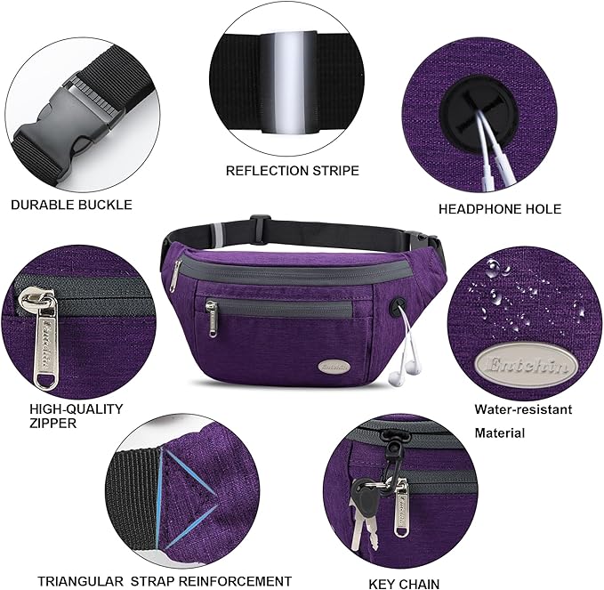 Entchin Fanny Pack for Women Men,Crossbody Belt Bag with 4-Zipper Pockets,Adjustable Waist Bag Pack,One of the Most Popular Travel Essential Gifts for Walking,Traveling,Cycling