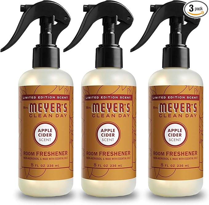 MRS. MEYER'S CLEAN DAY Room and Air Freshener Spray, Non-Aerosol Spray Bottle Infused with Essential Oils, Limited Edition Apple Cider, 8 fl. oz - Pack of 3