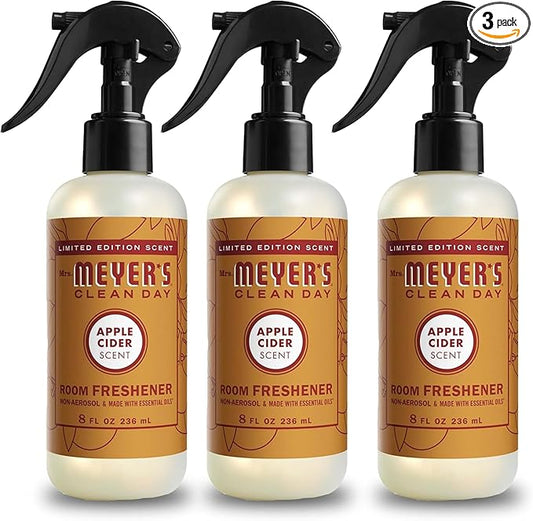 MRS. MEYER'S CLEAN DAY Room and Air Freshener Spray, Non-Aerosol Spray Bottle Infused with Essential Oils, Limited Edition Apple Cider, 8 fl. oz - Pack of 3