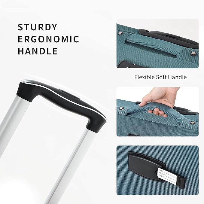 Merax Softside Luggage Set Softshell Lightweight 3 Piece Spinner Suitcase with Duffel Bag Expandable Upright Travel Luggage 22" 26" 30",Blue Green