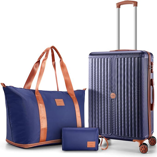 Hoteel 20Inch Luggage 3-piece Set, 360° Universal Suitcases with Wheels Hard Shell Suitcase with TSA Lock, Including Waterproof Luggage Bag, Travel Maletas for Men and Women,Blue