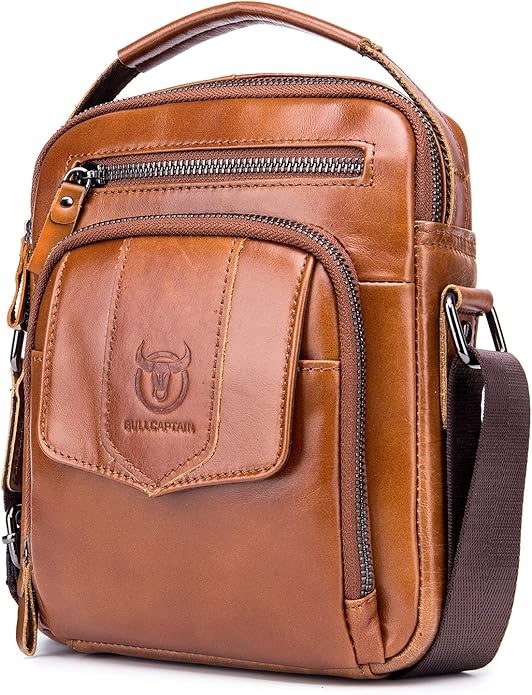 LUKZIJAES Small Genuine Leather Shoulder Bag Men Messenger Handbag Lightweight Sling Crossbody Bag