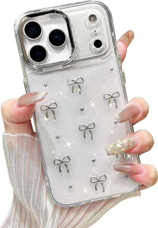 EYZUTAK Case for iPhone 17 Pro, Bling Glitter 3D Bowknot Phone Case Cute Sparkly Crystal Clear Bow Aesthetic Design Cover Slim Soft Durable TPU Transparent Protective Cover for Women Girls - Bow