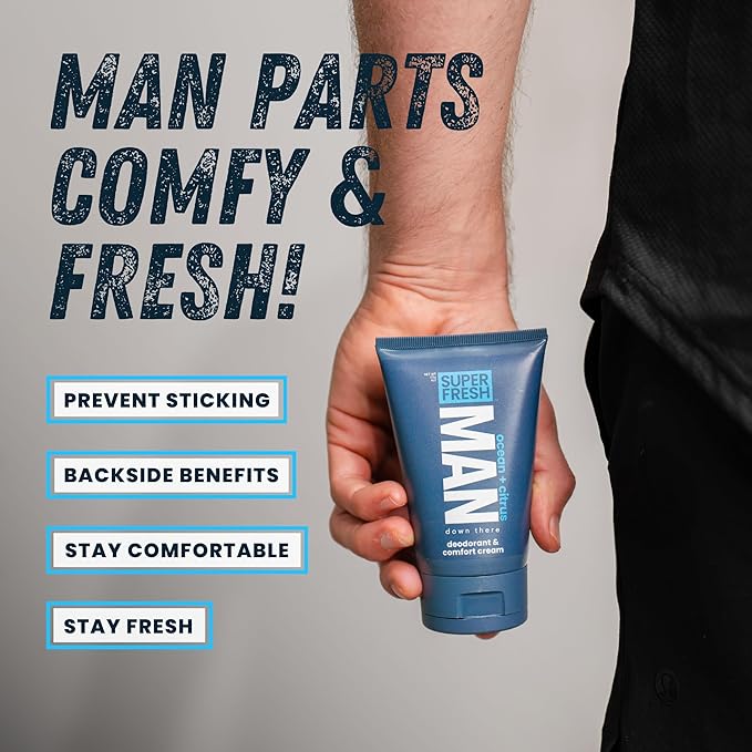 Super Fresh Ball Deodorant Lotion for Men Aluminum Free Hygiene Cream for Groin Butt and Body Controls Odor Reduces Chafing Twin Pack 4 oz Tubes for Daily Freshness Comfort and Sweat Protection