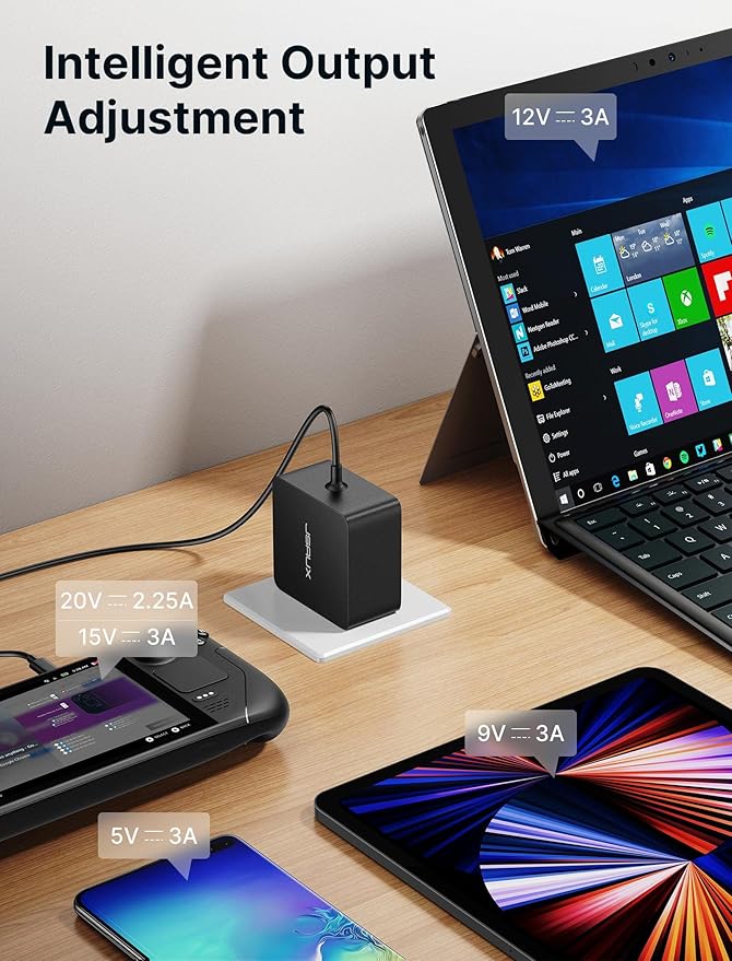 JSAUX 45W USB C Charger for Steam Deck/OLED, 5FT Cable Type C PD 3.0 45 Watt Fast Charging Compatible with Steam Deck, Switch/OLED, iPhone Air/17/16/15, Samsung S25 S24 S23 S22, Pixel, iPad, MacBook