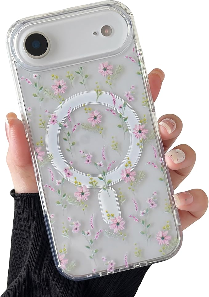 ZTOFERA for iPhone Air Magnetic Case Compatible with Magsafe,Aesthetic Floral Pattern Design Cute for Girl Women,Anti-Drop Protective Hard Phone Cover for iPhone Air-Pink Flower