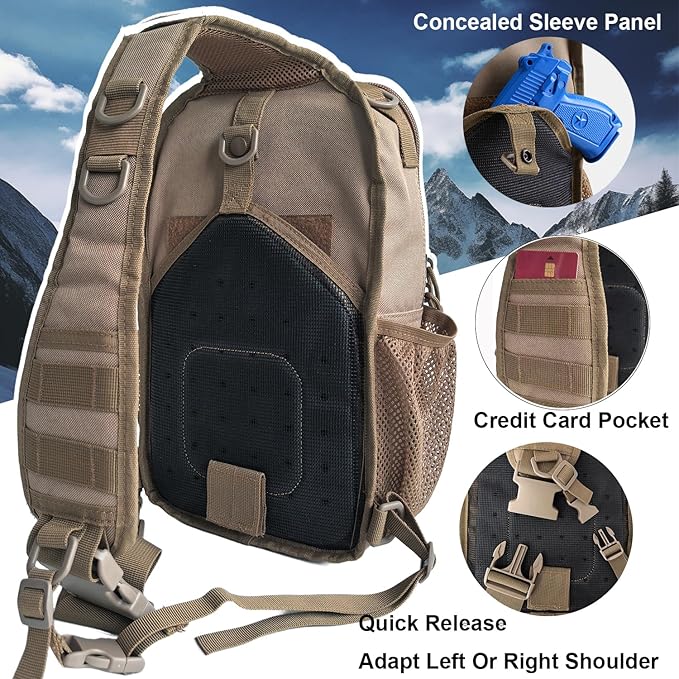 Tactical Shoulder Sling Bag, Small Chest Pack, 13L Backpack for Men Outdoor Sports, Coyote