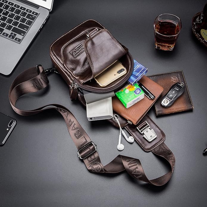 LUKZIJAES Genuine Leather Sling Bag for Men