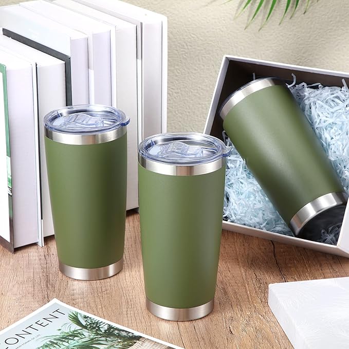 Sieral 36 Packs Stainless Steel Tumbler Bulk with Lid Vacuum Double Wall Insulated Travel Coffee Mug Powder Coated Tumbler Cup for Graduation Wedding Christmas Birthday Party(Army Green, 20 oz)