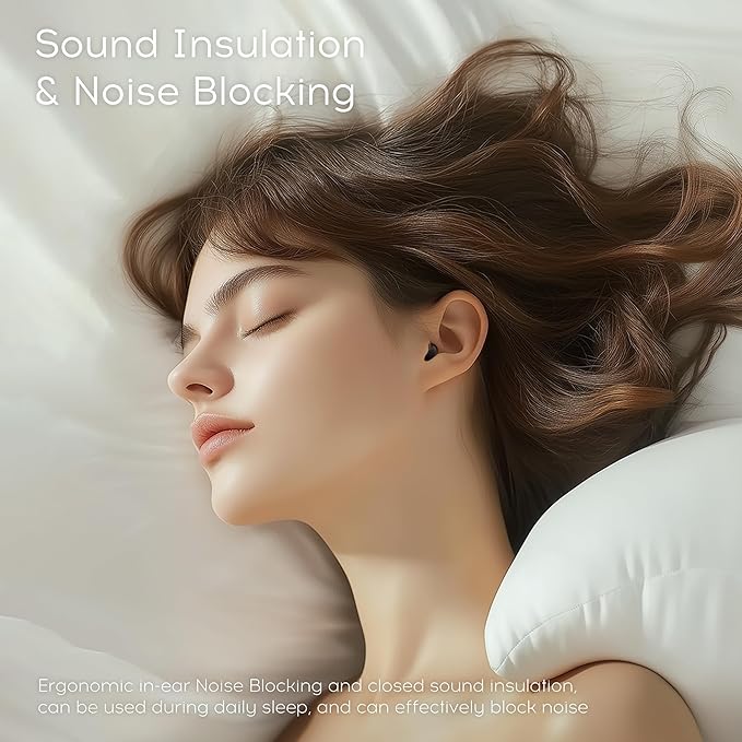 sunvito Sleep Earbuds for Side Sleepers, Mini Invisible Wireless Bluetooth 5.4 Micro Sleep Headphones, Hidden Earbuds with LED Screen for Small Ears Sleeping, Exercise, Working, Hiking (Black)