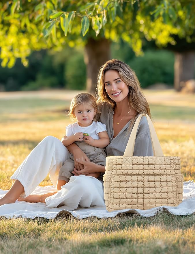 Yarnic Large Puffer Tote Bag for Women, Lightweight 21L Bag with 7 Pockets for School, Travel, Work, Gym Overnight Use