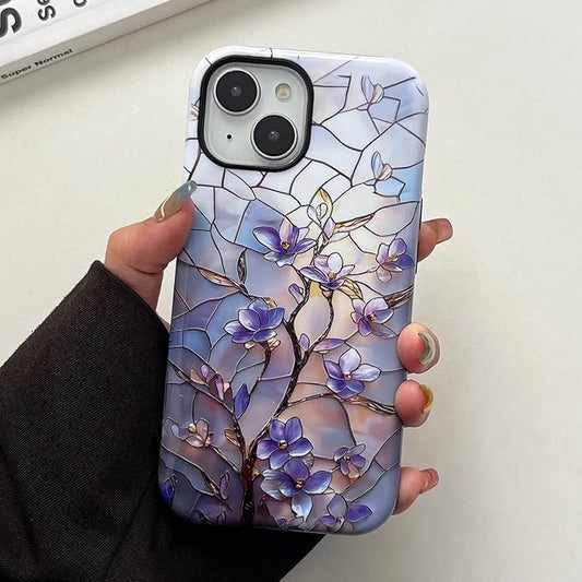 QLTYPRI Flower Case for iPhone 13/14, Aesthetic Cute Floral Phone Case for Girls Women, Protective Hybrid 2-Layer Hard Shell Silicone Cover Durable Shockproof Phone Cover - Vintage Magnolia