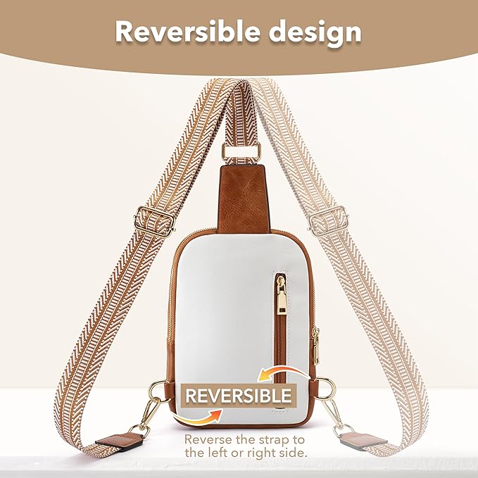 Yarnic Anti Theft Small Sling Bag for Women Men, RFID Cross body Purses Vegan Pu Leather Chest Bag with Adjustable Strap Handbag for Travel Work (White+Brown)