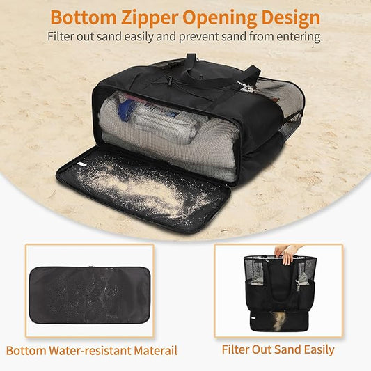 Mesh Beach Bag, Extra Large Beach Bags for Women, Lightweight Foldable Sandproof Tote Bag for Family & Vacation