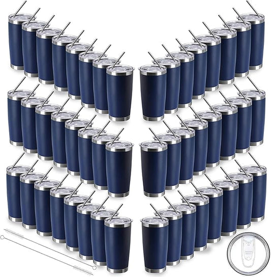 20oz insulted tumblers stainless steel cup Tumbler Bulk with push Lid, and metal straw powder coated coffee cup for cold and hot drinking (48, navy blue)