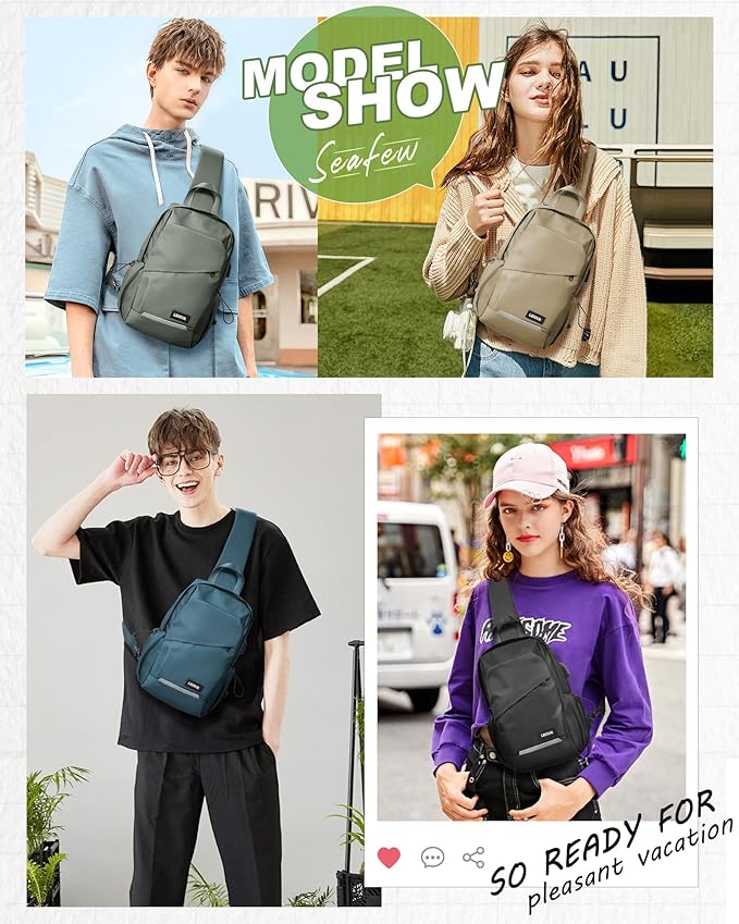 Small Green Sling Bag for Men Women, Mini Anti Theft One Strap Motorcycle Backpack, Sling Chest Bag Fanny Back Pack for Casual Travel Hiking Sport Gym