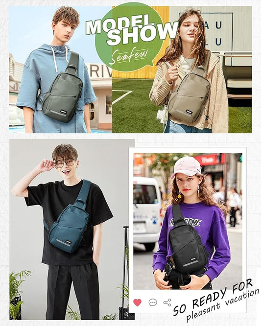 Small Green Sling Bag for Men Women, Mini Anti Theft One Strap Motorcycle Backpack, Sling Chest Bag Fanny Back Pack for Casual Travel Hiking Sport Gym
