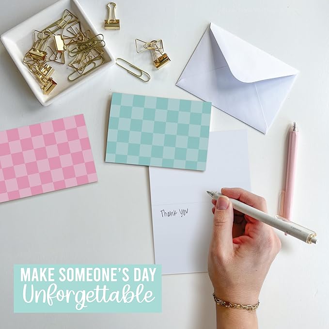 Hadley Designs Blank Cards and Envelopes 4x6-24 Blank Note Cards with Envelopes, Notecards Stationery Sets, Notecards Bulk, Stationary Sets, Note Paper Stationery, Checker Pretty Stationary